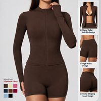 Ensemble short zippé pour femme, veste de sport à manches longues et col montant avec passe-pouce, short cycliste taille haute effet push-up, certifié GCC