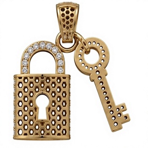 14K Gold <b>Padlock</b> Key Pendant Moissanite Charm Round Brilliant Cut Unisex Jewelry Custom Lock Key Necklace - Product Image 5
