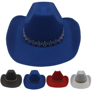 Chapeau de cowgirl unisexe pour femme, en feutre, avec strass brillants et paillettes, style western rétro Panama, à large bord, pour fêtes, festivals et activités en extérieur - Product Image 1
