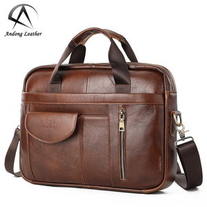 Sac à main pour ordinateur portable Andong Men 15,6 pouces, en cuir de vache véritable, vintage, décontracté, sac à bandoulière, sac de voyage, sac d'affaires - Product Image 1