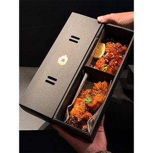 Boîte à emporter personnalisée pour <span class=keywords><strong>poulet</strong></span> frit coréen avec tiroir coulissant et séparateur, boîte en carton rectangulaire à ouverture coulissante pour la restauration rapide - Product Image 1