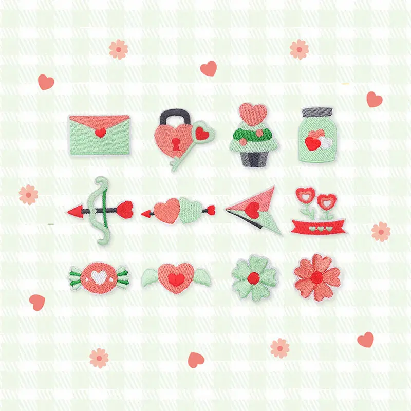 Insignia de bordado del Día de San Valentín Máquina computarizada Bordado Diseños especiales Insignias Parches textiles para ropa