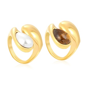 Anillos de Acero Inoxidable al por Mayor con Incrustaciones de Perlas en Forma de Gota, Ópalo y Turquesa, Ajustables para Boda y Compromiso - Product Image 3