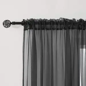 Black Sheer Voile Curtains Draperies Rod Pocket Light Filtering Curtains Drapes Panels for Bedroom Living Room Part Backdrop