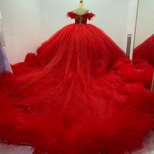 QD1606-vestidos de quinceañera rojos, vestido de baile de princesa con correas regulares, cuentas de lentejuelas, dulce, 15, fruncido, sin mangas, tren largo, 2022