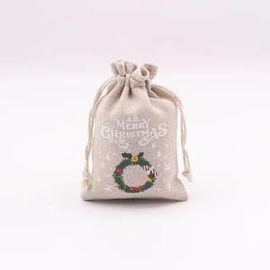 Bolsas de Regalo de Navidad con Cordón, de Lona de Algodón, Pequeñas, con Logotipo - Product Image 3