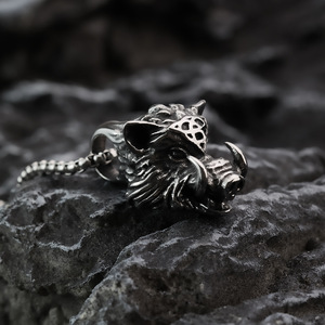 Collar con Colgante de Cabeza de Jabalí de Acero Inoxidable para Hombre, Diseño Geométrico Animal Punk - Product Image 1
