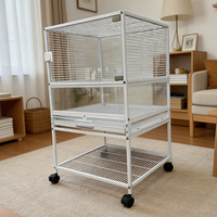 Cage à oiseaux empilable moderne en verre et métal pour l'élevage - Cage à perroquets robuste de grande taille avec plateaux amovibles pour canaris et agapornis