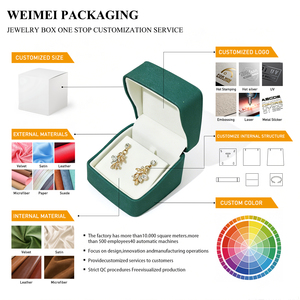WEIMEI - Caja de Embalaje de Joyería con Logotipo Personalizado al por Mayor, de Cuero PU Verde Esmeralda de Lujo, con Esquinas Redondeadas, para Collares y Anillos - Product Image 2