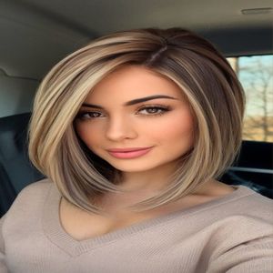 Peluca Judía de Cabello Humano Europeo de Calidad Lujosa, Color <span class=keywords><strong>Castaño</strong></span> con Reflejos, Estilo Bob con Encaje Superior, Sin Capas, con Forro de Seda para Mujer - Product Image 4