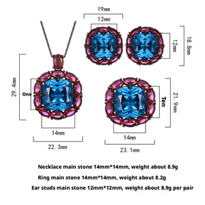 Eco-friendly Copper Blue Jewelry Set 16-10mm Royal Blue Cubic Zirconia Black Gold Fashion Vintage Pendant <b>Earrings</b> Ring Set - Product Image 6