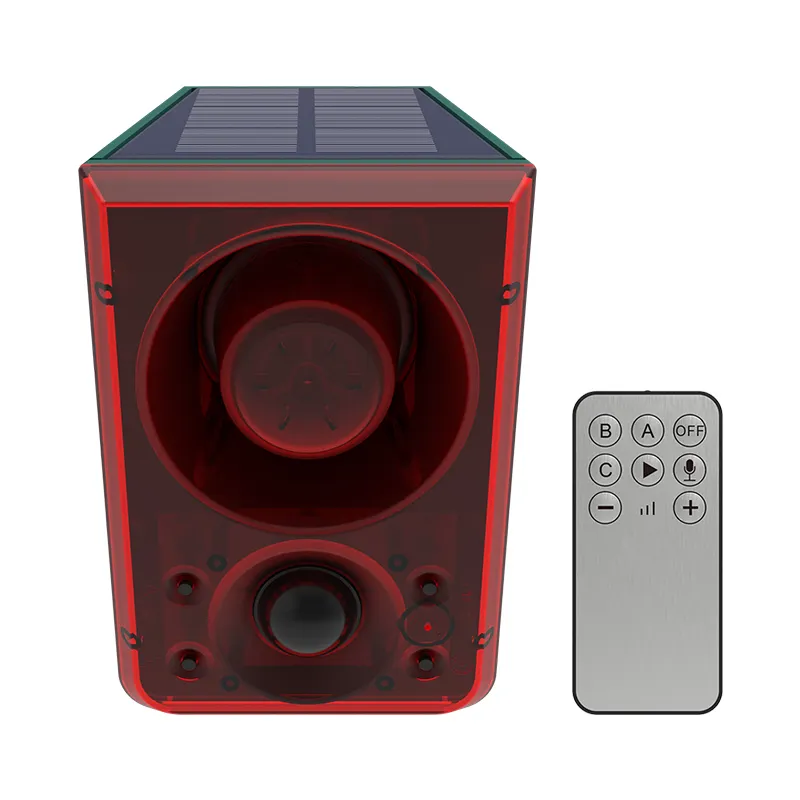 Loudspeaker Alarm Tenaga Surya Luar Ruangan Pintar Daya Tinggi dengan Fungsi Perekaman Alarm Sensor Gerak PIR