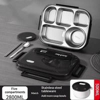 316 Edelstahl 5-Fach Isolierte Lunchbox mit Besteck und Suppenbecher für Schüler und Büroangestellte