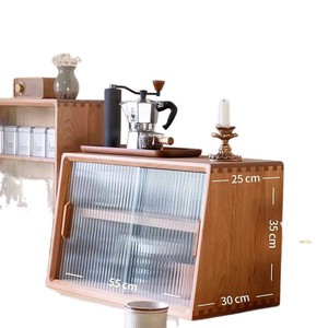 Meuble de rangement de bureau en bois massif pour services à thé, vaisselle et tasses à café QT021, bois de cerisier nord-américain, noyer noir, style simple - Product Image 4