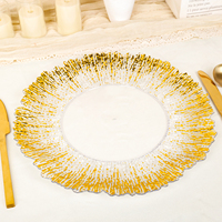 SLC756 Assiettes de mariage de 13 pouces Assiettes à dîner de haute qualité avec bord doré Assiette ronde transparente Assiette à dîner en plastique