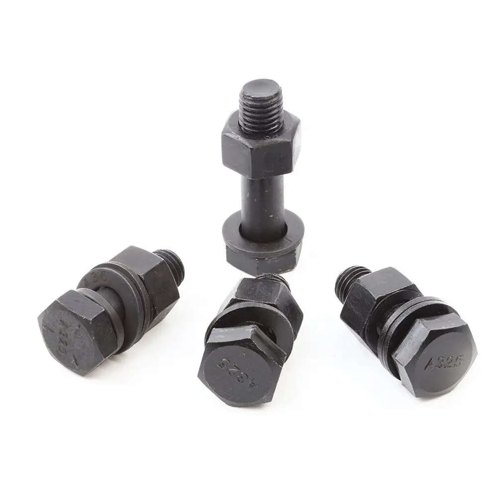 High strength ASTM A325 hex bolt with nut and washer finish black