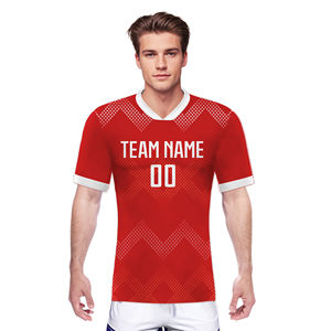Gran oferta 100% poliéster rojo blanco camiseta de fútbol transpirable que absorbe la humedad impresión personalizada para jugadores de equipos de Club servicio OEM - Product Image 4