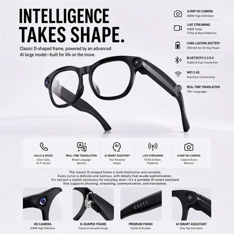 Ai Smart Glasses Camera hd 4k 1080p Video Recording Built-in ChatGPT Smart Ai Glasses with Ai Assistant and Translator · image 3