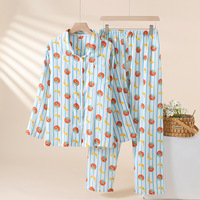 Pyjama en coton tissé de qualité supérieure pour femme, ensemble d'été, printemps, automne, fin, à manches longues, respirant, à revers, motif dessin animé, pour étudiante, tenue d'intérieur