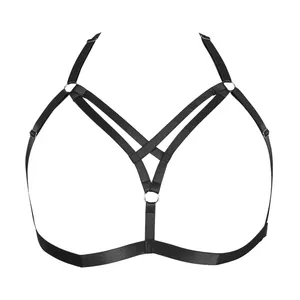 Women Sexy Lingerie See Through Lace Cupless Strappy Bra Elastic Belt  Erotic Bralette Tops