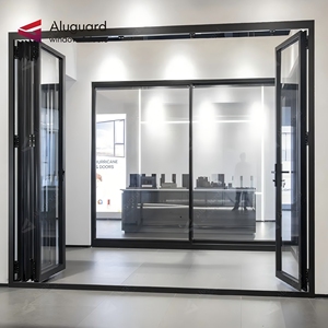Aluguard gran doble vidrio aluminio acordeón <span class=keywords><strong>puerta</strong></span> <span class=keywords><strong>corredera</strong></span> plegable diseño moderno para Interior Villa entrada Patio plegable principal - Product Image 3