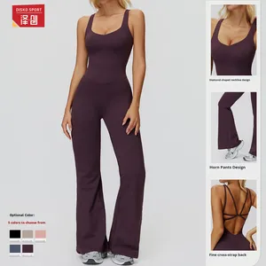 Tuta da Yoga spazzolata Cross-Back con Design a gamba larga leggermente svasata per <span class=keywords><strong>sport</strong></span> anti-sudore - Product Image 1