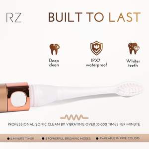 Brosse à dents électrique portable Rachel <span class=keywords><strong>Zoe</strong></span> pour adultes, fonctionne sur piles, compacte, étanche, housse de voyage incluse, 2 têtes de brosse amovibles incluses - Product Image 5