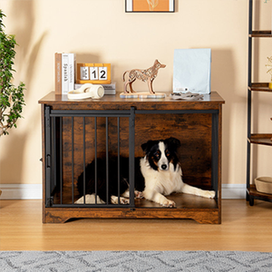 Caisse pour chiens de style meuble ODM et OEM d'usine chenils robustes avec porte de grange coulissante niche pour chien en bois - Product Image 4