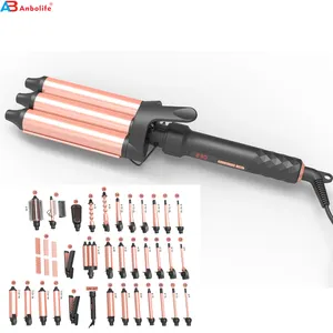 Anbolife 33in1 ar quente styler mulheres cabelo ferramentas de beleza aquecimento do cabelo multi estilo mágico espiral cabelo encrespador/alisador