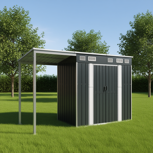 Caseta de jardín de acero 109.1x43.5x71.3 pulgadas con techo extendido para almacenamiento exterior y uso en el jardín - Product Image 2