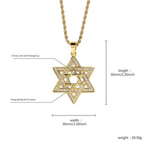 จี้ดาวหกแฉกสไตล์ฮิปฮอปสำหรับผู้ชาย ชุบทองคำแท้ 14K ประดับเพชร CZ แบบเต็มวง สร้อยคอดาวเดวิด - Product Image 2