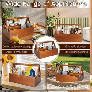 Boîte de transport en bois avec compartiments, organiseur de couteaux et fourchettes de cuisine, boîte de rangement pour couverts de barbecue en plein air - Product Image 3