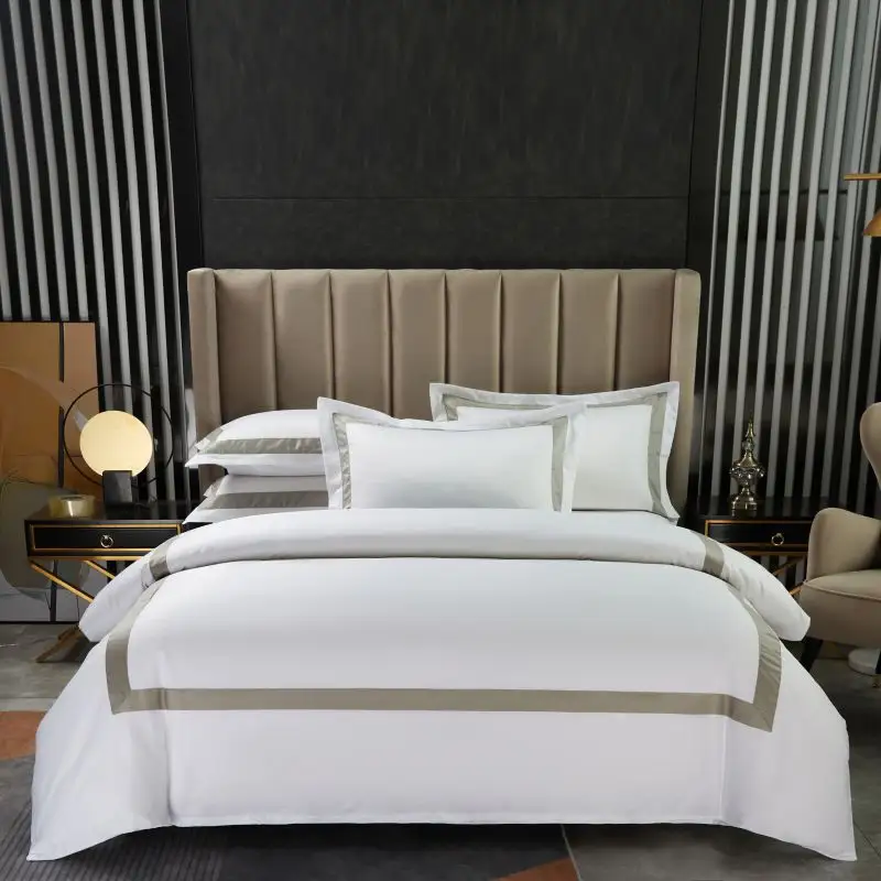 High-end Hotel Bed Quilt Cover Set Bedding Sets Luxury Comforter Sateen Cotton King Size Duvet Cover Set Custom Logo Bedding