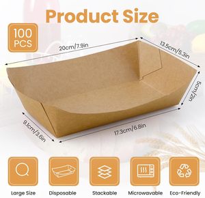 Bandeja de cartón desechable de papel kraft para comida rápida, a prueba de aceite, para pícnic, sushi, pollo frito y patatas fritas, para uso en embarcaciones. - Product Image 2