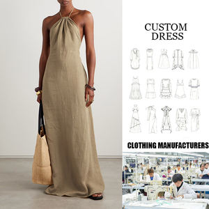 Летнее повседневное льняное хлопковое платье с воротником-хомутом и открытой спиной, сексуальное вечернее платье в пол, без рукавов, дышащее натуральное платье спереди - Product Image 2