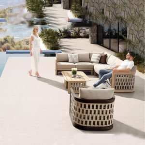 उच्च गुणवत्ता वाले आउटडोर लाउंज गार्डन लकड़ी के सोफे स्लीपर फर्नीचर सागौन घुमावदार लकड़ी के सोफे सेट - Product Image 5