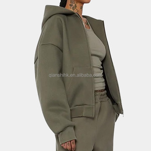 Boxy 500 Gsm 100% Coton Puff Impression Streetwear Fabricants de sweats à capuche zippés personnalisés Polaire Oversize Heavyweight Zip up Hoodies - Product Image 4