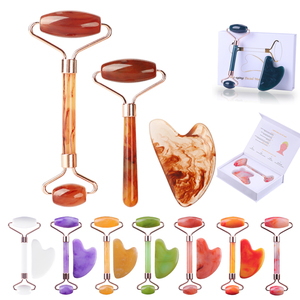 Vente en gros OEM/ODM Marque privée Massage de haute qualité anti-âge Résine Quartz rose rose Masseur facial Rouleau de jade pour le visage - Product Image 6