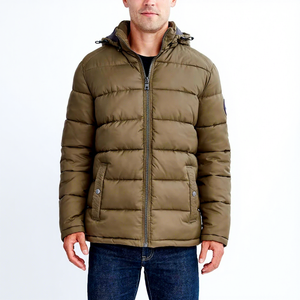 Men's <b>Hooded</b> Puffer Jacket Windproof Casual <b>Winter</b> <b>Coat</b> <b>With</b> Zipper Closure Solid Color Polyester Filling Regular Fit - Product Image 6