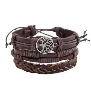 Tree of Life Leather Wrap Bracelets Stackable Braided Handmade Cuff Bangle Boho Jewelry for Women And Men
