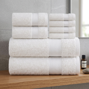 Ensemble de serviettes de bain en coton bio écologique blanc, tissé doux, couleur unie, essentiels pour la salle de bain à domicile - Product Image 1