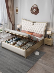 Cadre de lit capitonné de luxe, lit king size moderne avec tête de lit à volants pour mobilier de chambre, velours doux et confortable - Product Image 4