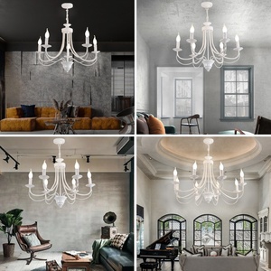 Nordic Modern <strong>White</strong> Simple Iron Chandelier American Style Hanging Light for Living Room Lobby Banquet <strong>Hall</strong> - Product Image 4