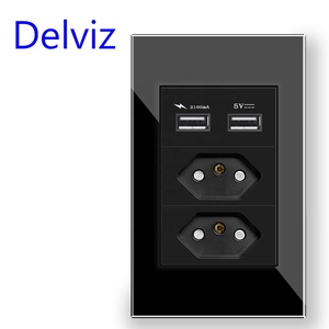 Delviz – panneau en verre cristal 120mm x 72mm, port de charge d'alimentation, prise électrique brésilienne 10A, prise murale USB 2A Standard brésilienne - Product Image 2