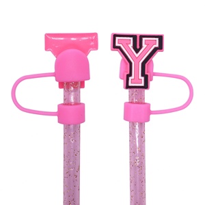 En gros, bouchon anti-poussière amovible en silicone souple rose de 10 mm pour pailles, design lettres, écologique, pour DIY, accessoires de bar et de fête - Product Image 4