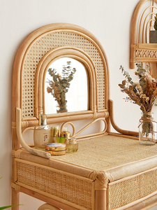 Mobili camera da letto comò legno con cassetto a specchio Rattan Vanity Set sedia in legno toletta <span class=keywords><strong>trucco</strong></span> - Product Image 3
