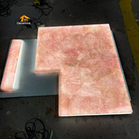 Taille personnalisée rétro-éclairé naturel rose onyx cristal Rose Quartz translucide pierre comptoir dalle pour cuisine salle de bain maison