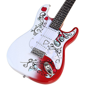 กีตาร์ไฟฟ้าลายพิมพ์ 12 สาย สีแดงไล่ระดับขาว ตัวบอดี้ทำจากไม้บาสวูด ปิ๊กอัพแบบ Passive Closed สำหรับการเรียนการสอนและการแสดง - Product Image 3