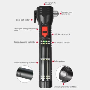 Năng lượng mặt trời xe an toàn búa đèn lồng có thể sạc lại tiếng bíp báo động ngoài trời Survival <span class=keywords><strong>LED</strong></span> Lumens cao Torch ánh sáng đèn pin chiến thuật - Product Image 4