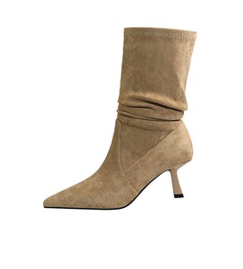 Bottines à talon fin en faux daim pour femme, style rétro, bout pointu, polyvalentes, élastiques, nouvelle collection 2026 - Product Image 1